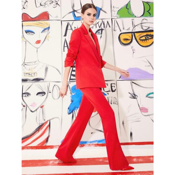 Alice + Olivia Denny Boyfriend Blazer 6 Red Single Button Tailored Jacket Suit - Picture 2 of 16